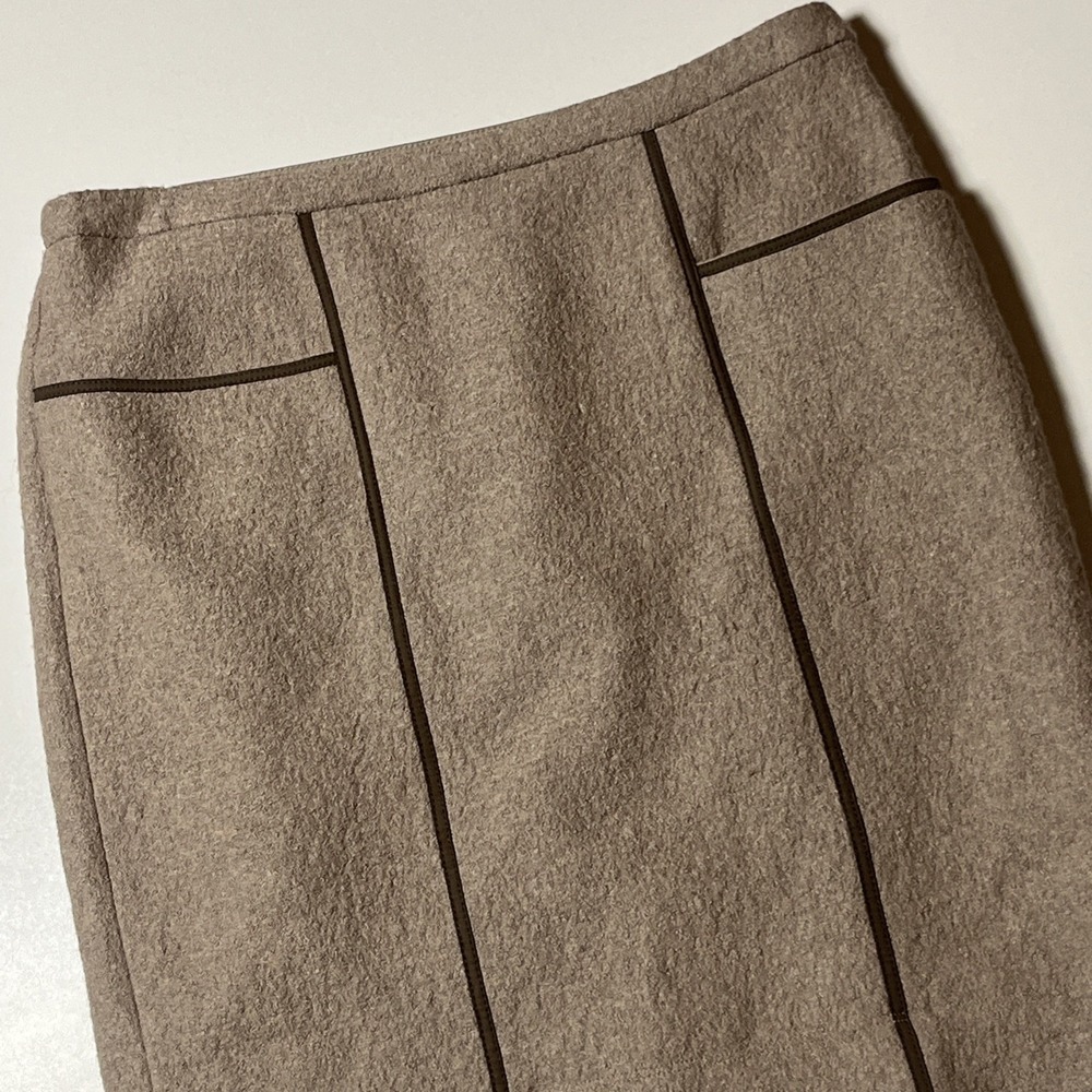 BCBGMAXAZRIA Kimi Wool Blend Pencil Skirt Taupe Brown Piped‎ Knee Length Large